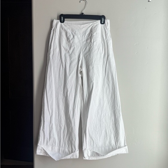 Roxy White Linen Blend Wide Leg Pants M | Beachy Elastic Waist Resort Style - Picture 3 of 9